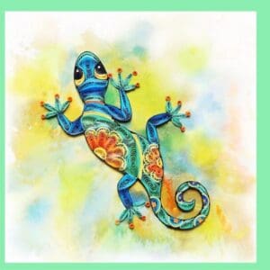 Artistic paper lizard with intricate patterns