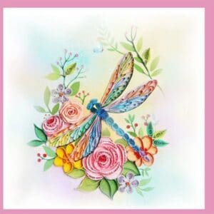 Dragonfly amid vibrant flowers