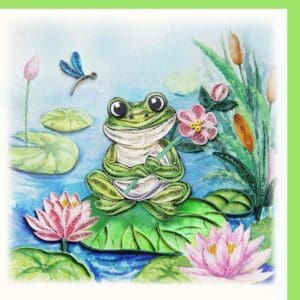 Colorful quilled frog in pond scene
