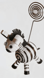 Handmade zebra decoration with curly wire tail