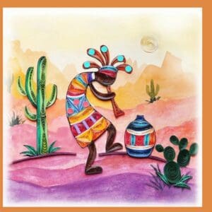 Vibrant paper quilling of desert scene