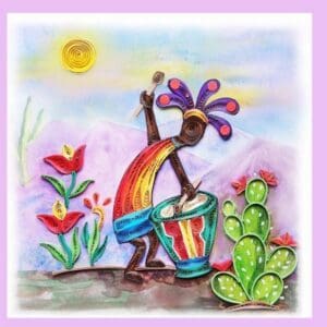 Colorful quilled figure playing drum