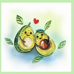 Avocado couple with heart and leaves