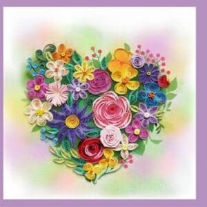 Quilled heart-shaped floral arrangement