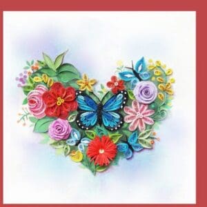 Quilled heart with butterfly and flowers