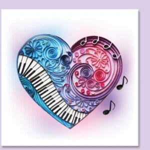Colorful heart with piano and music notes