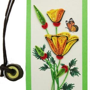 Green-bordered bookmark with quilled flowers