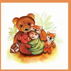 Paper art baby and bears