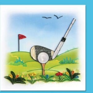 Colorful quilled golf scene with flag