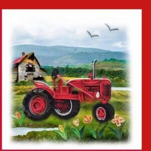Farm tractor and rustic barn