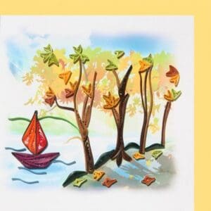 Colorful quilled trees and sailboat art