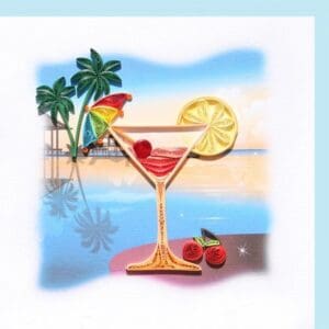 Colorful paper quilled beach scene