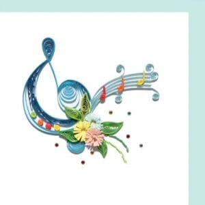 Colorful quilled design featuring flowers and notes