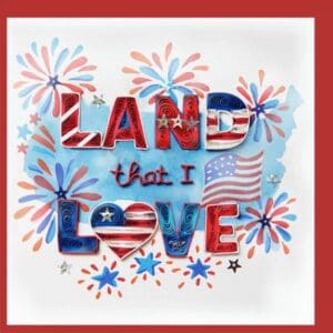 Red, white, blue celebration graphic