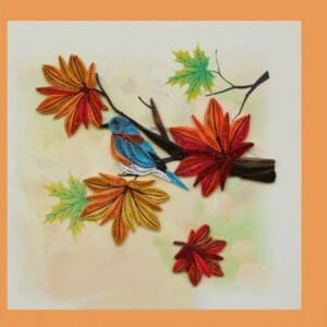 Intricate quilled autumn scene with bird