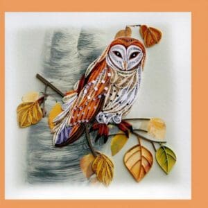 Colorful owl quilling with autumn leaves