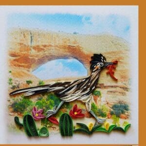 Artistic roadrunner in vibrant quilling style