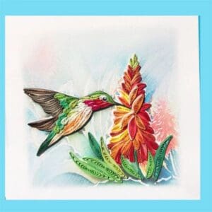 Colorful paper quilling of bird and flower