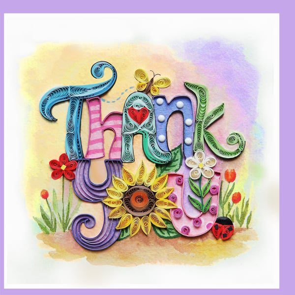 Colorful quilled "Thank you" with flowers