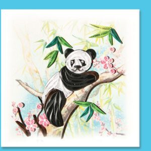 Quilled panda on flowering branch