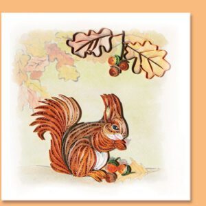 Paper quilled squirrel with oak leaves and acorns