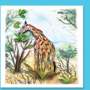 Quilled paper giraffe in savannah scene